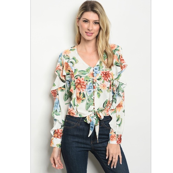 White Floral Button Down - Picture 1 of 2